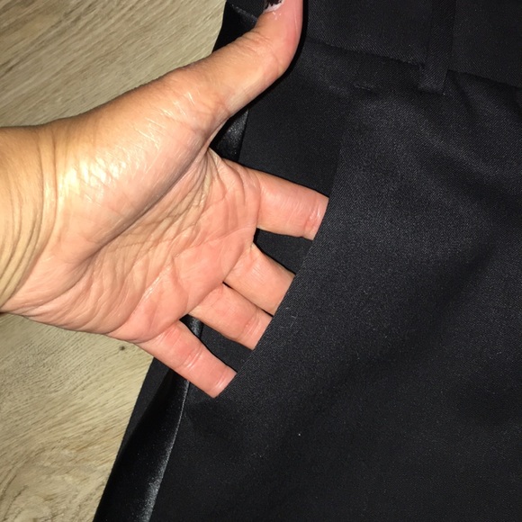 THEORY WOOL NWOT BLACK TUXEDO STRAIGHT LEG SATIN SIDE BELTED PANTS SIZE 10 luvvv - Picture 6 of 11